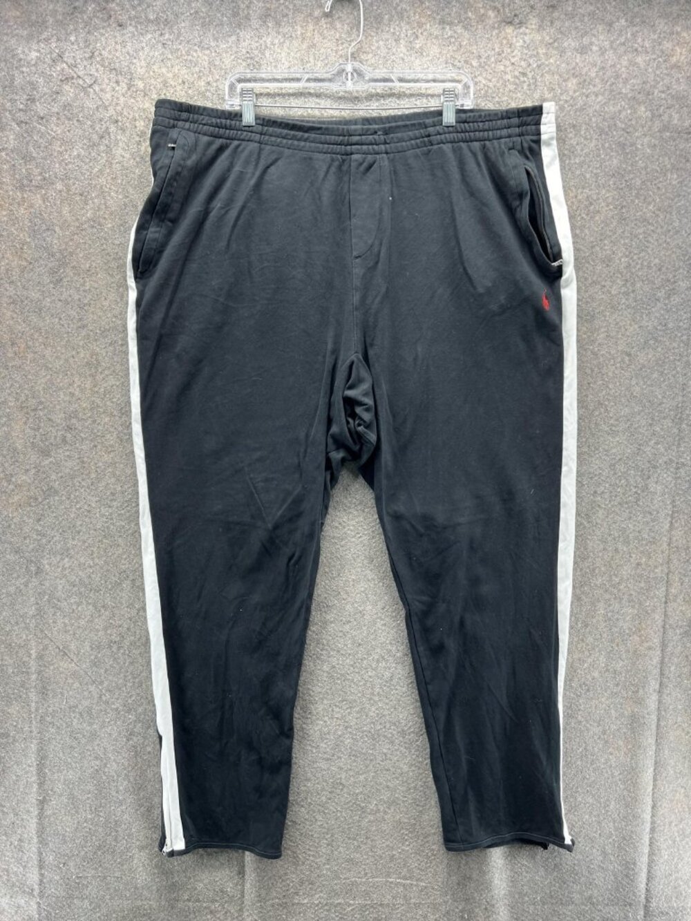 Polo Ralph Lauren Track Pants Mens 3XLT Black French Terry Side Stripe Zip